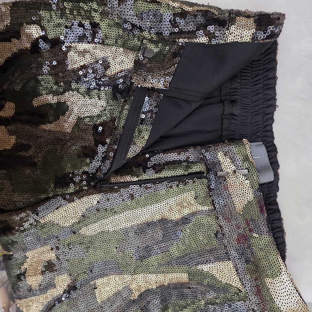 Anthropologie Green Camo Sequin Jogger Pants XS Sparkly Statement Trousers NYE - Picture 13 of 13